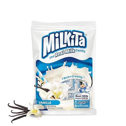 Milkita Creamy Vanilla Milk Candy - Low-Sugar Healthy Sweets with Real Milk for Kids & Adults - Fat Free & Gluten Free Candy with Calcium for Everyday