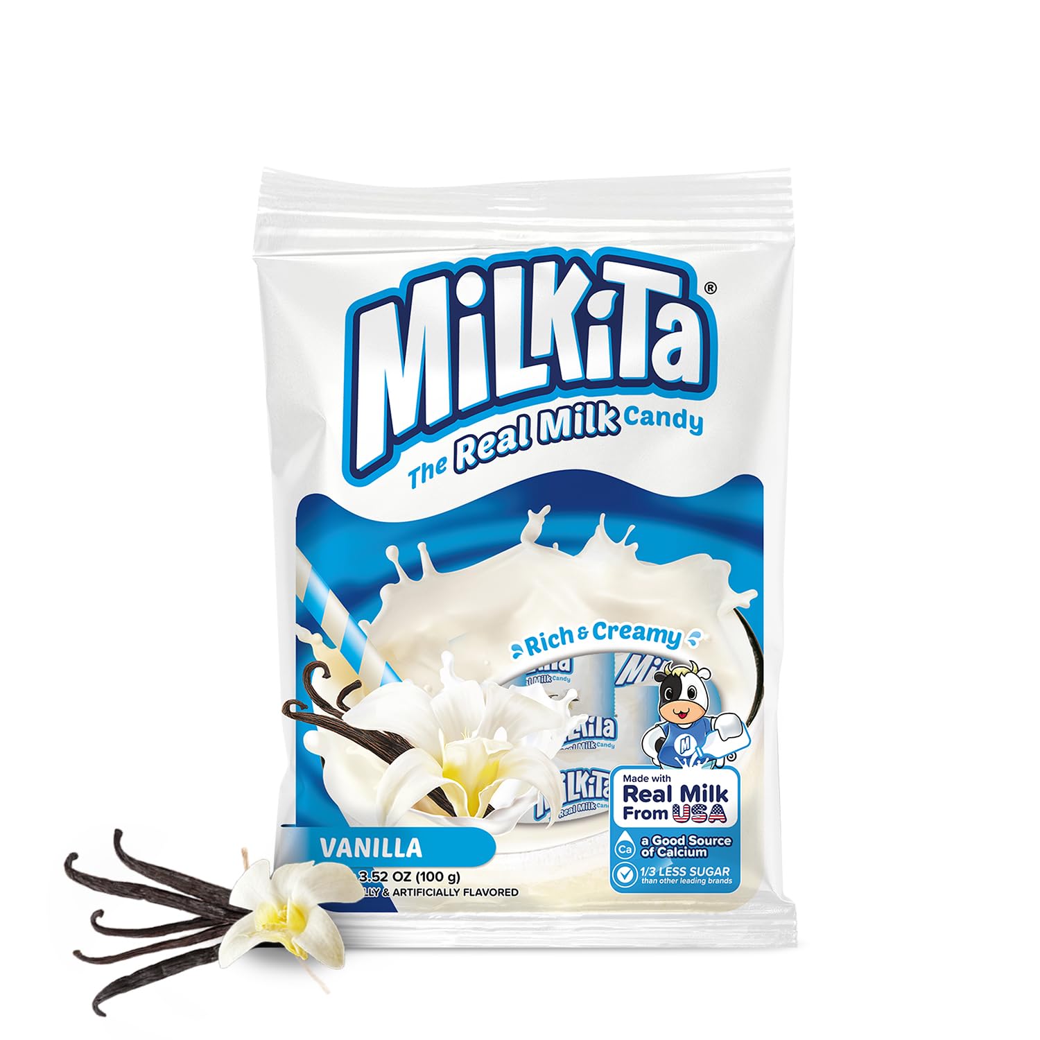 Milkita Creamy Vanilla Milk Candy - Low-Sugar Healthy Sweets with Real Milk for Kids & Adults - Fat Free & Gluten Free Candy with Calcium for Everyday