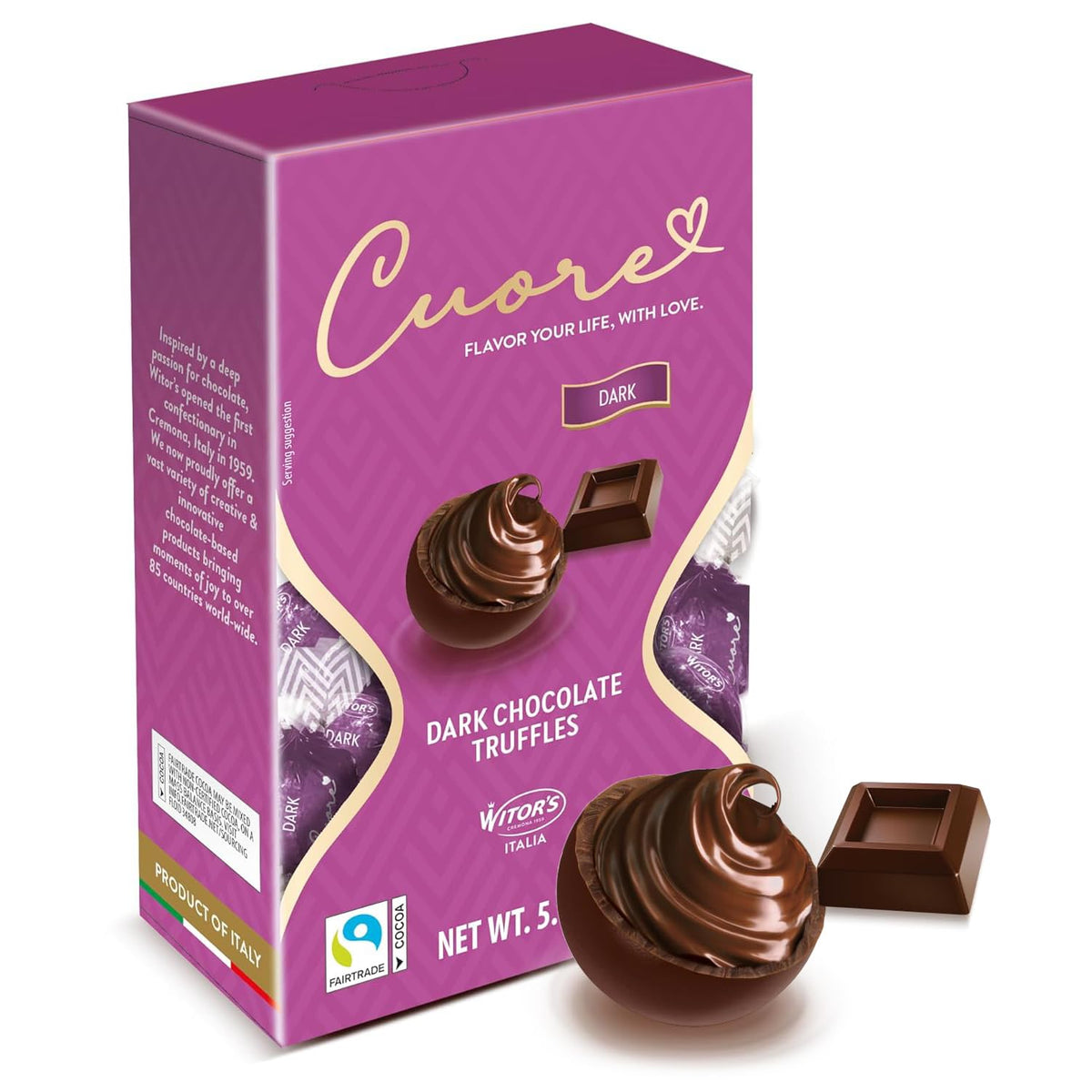 Witor's Cuore Chocolate Truffles, Italian Truffles, Dark Chocolate, 5.11oz