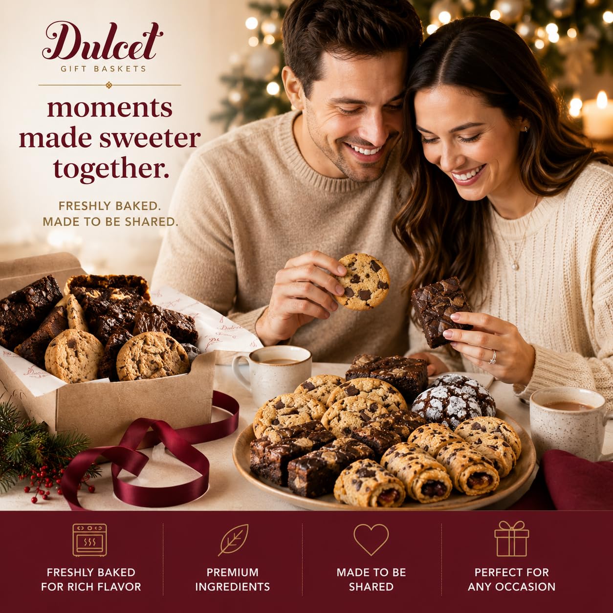 Dulcet Gourmet Cookie & Brownie Gift Basket - Freshly-Baked Bakery Gift Box with Gourmet Treats Assortment - Delicious Baked Treats for Gifting, Movie