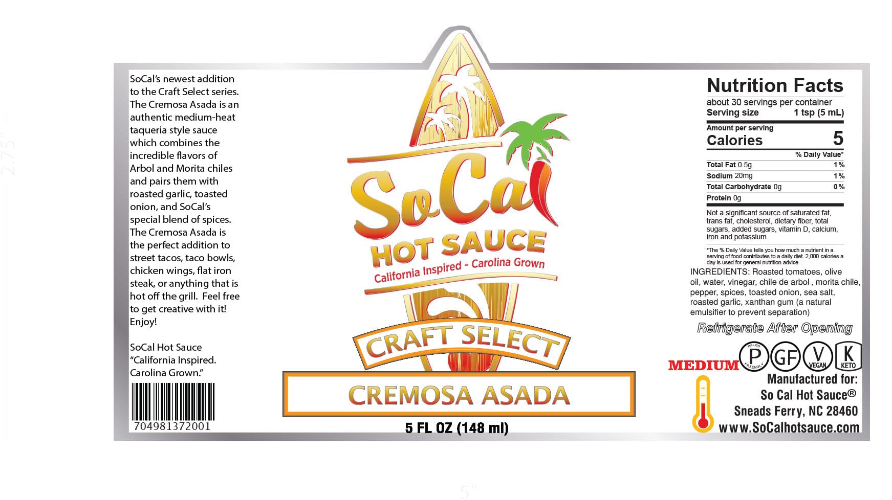 SoCal Hot Sauce® - Cremosa Asada - Single