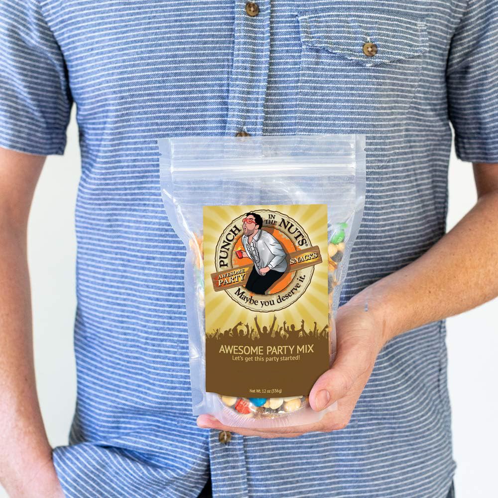 Punch in the Nuts Trail Mix - MADE IN THE USA Snacks - Mixed Nuts, Chocolate, Raisins - Gag Gifts for Men