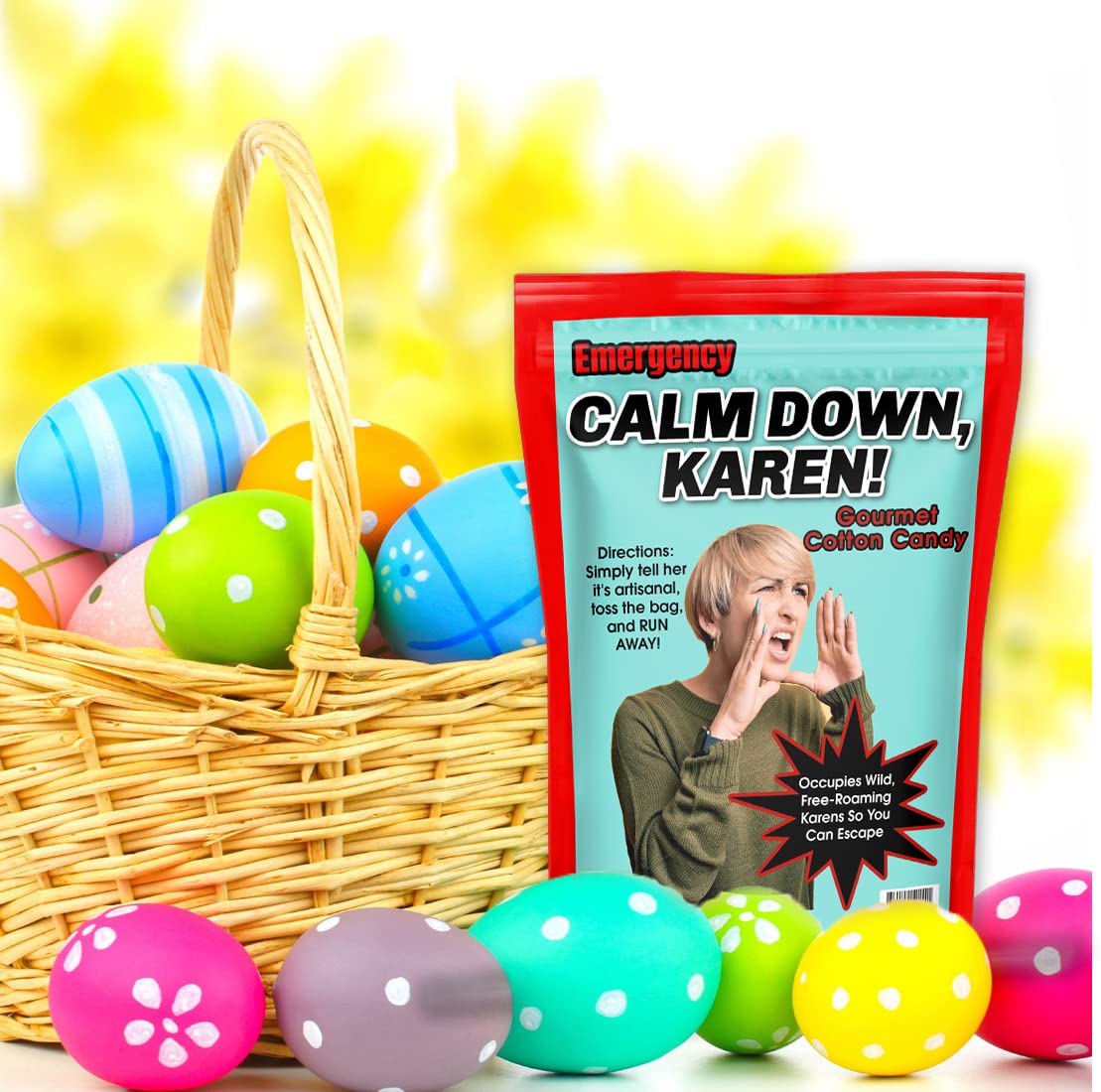 Calm Down Karen Cotton Candy - Funny People Karen Gifts - Gag Christmas Gifts for Women - Gourmet Strawberry Candy Floss Okay Boomer Sarcasm
