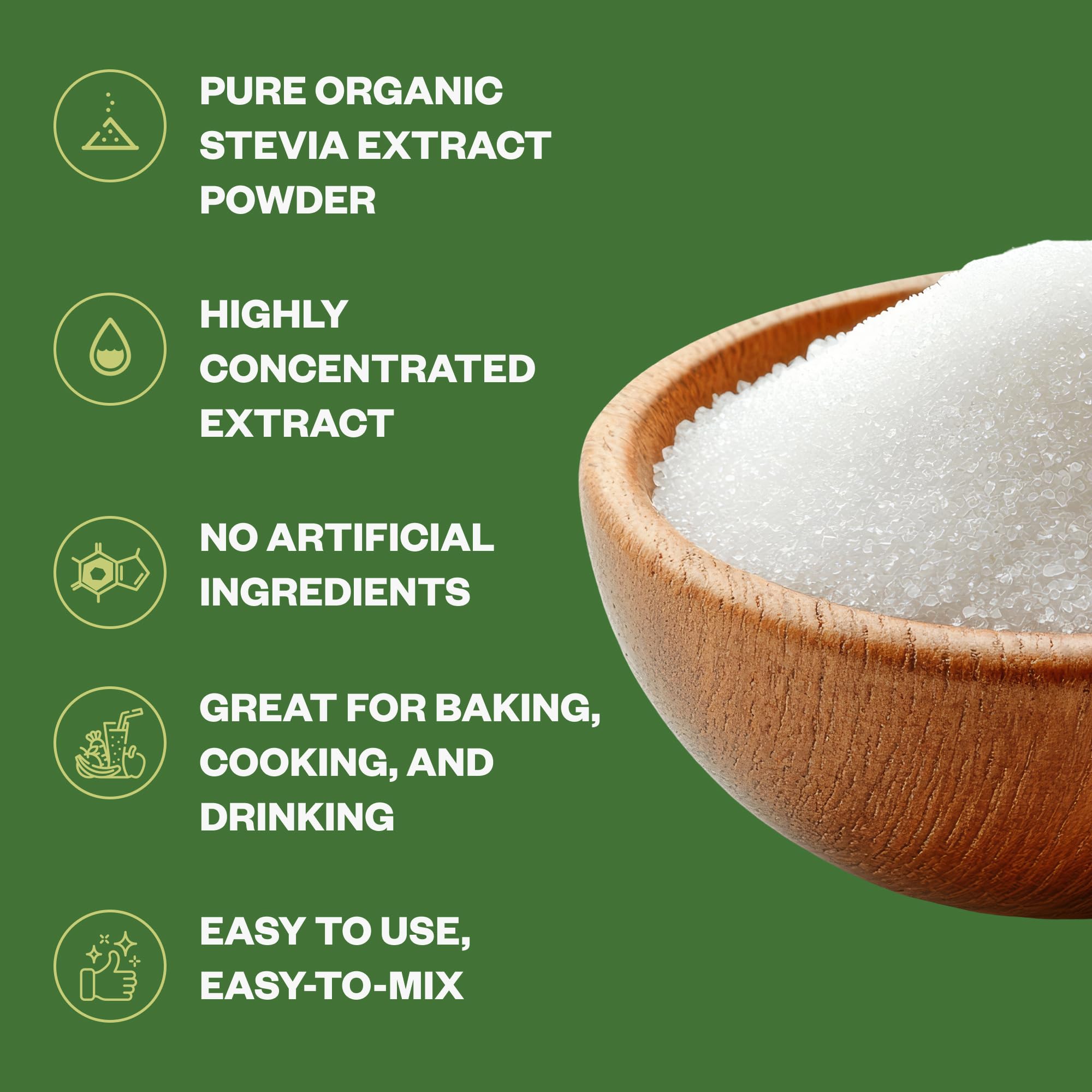 Organic Stevia Extract Powder,Zero Calorie, Pure Stevia Extract Concentrated Powder, Sweetener for Baking and Beverages - No Aftertaste, Non-GMO, Keto