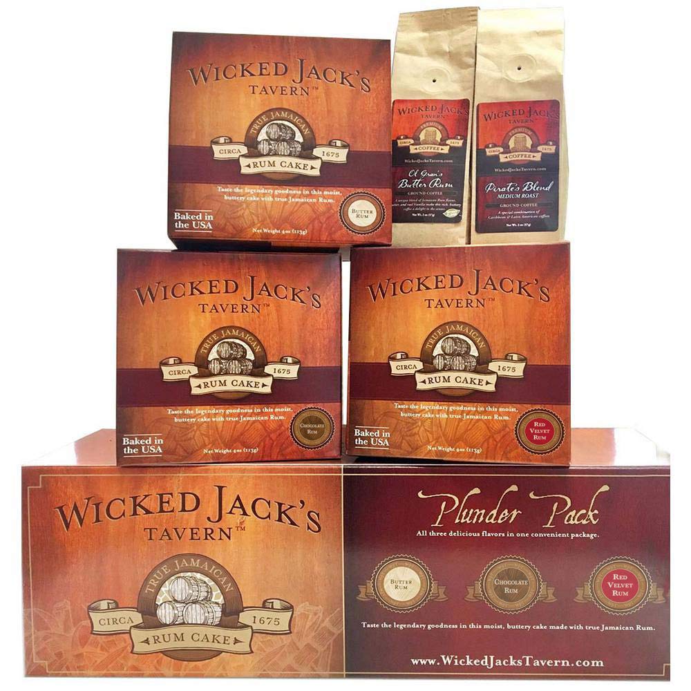 Wicked Jack's Tavern, Plunder Pack,3 Rum Cakes and 2 pots of coffee| Birthday Gifts, Thank You Gifts, or Gourmet Gift Baskets | Cakes For Delivery |