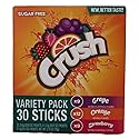 Crush Singles Grape, Orange, Strawberry To Go Sugar Free Drink Mix Variety Pack 2.75 oz Pack of 30 Sticks