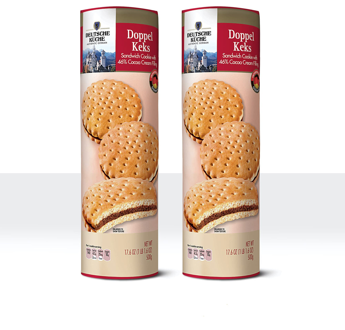 DOPPEL KEKS | Biscuit Sandwich Cookies | 46% Cocoa Cream Filling| Imported from Germany | 18 cookies per pack | 17.6 oz packages (Two Packs (36