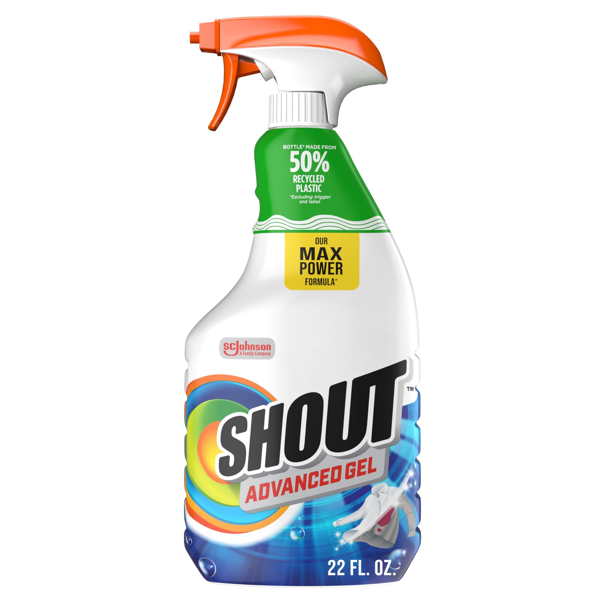 SHOUT Advanced Laundry Stain Remover Gel for Clothes Laundry, Breaks Down Stubborn, Dried-in, and Tough Stains, 22oz Spray (Packaging May Vary)