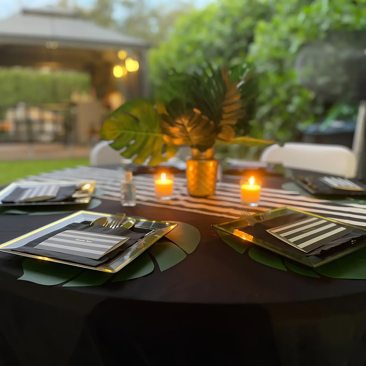 SEHOI 120 PCS 6.5 Inch Black Square Plastic Plates, Disposable Square Dinner Plates with Gold Rim, Small Disposable Salad Dessert Cake Plates
