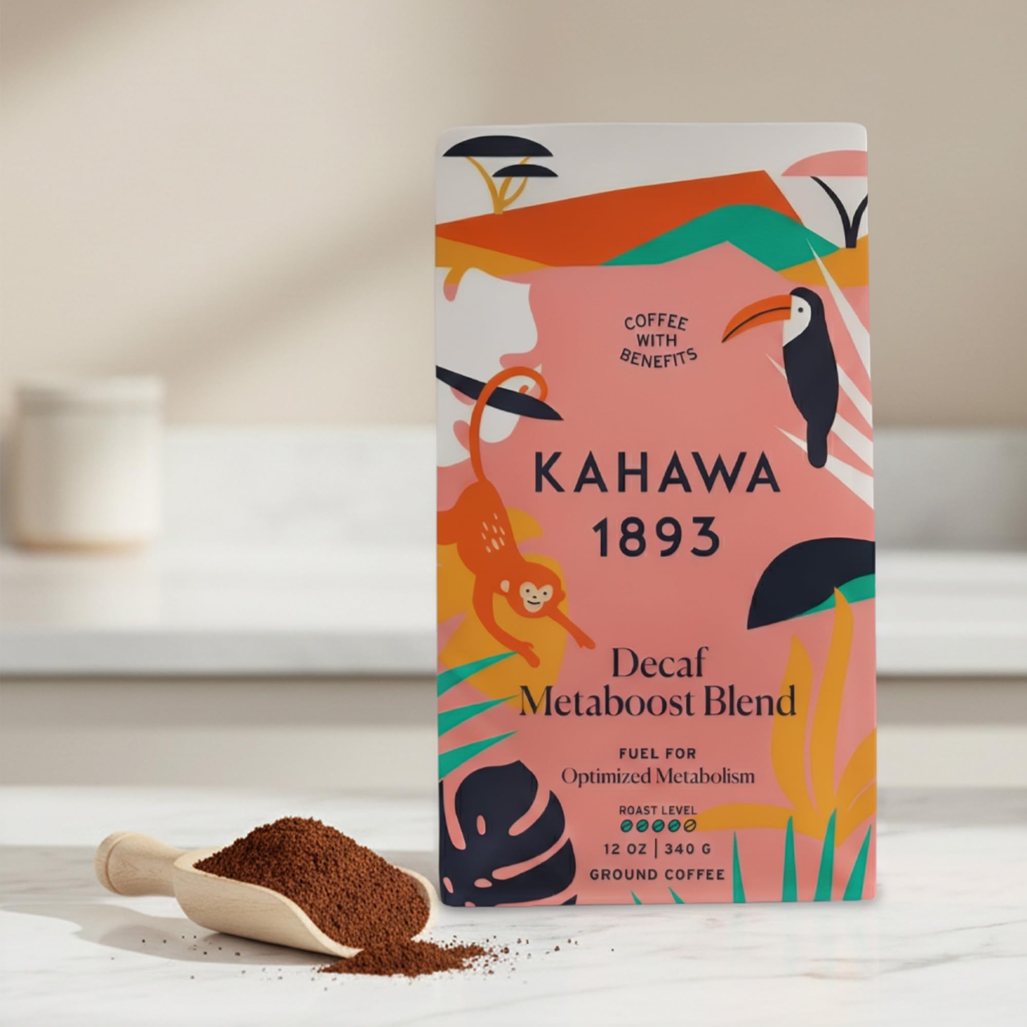 Kahawa 1893 Decaf Metaboost Ground Coffee Medium Dark Roast 12 Oz - With Green Tea Extract & African Mango Seed Extract, As Seen on Shark Tank