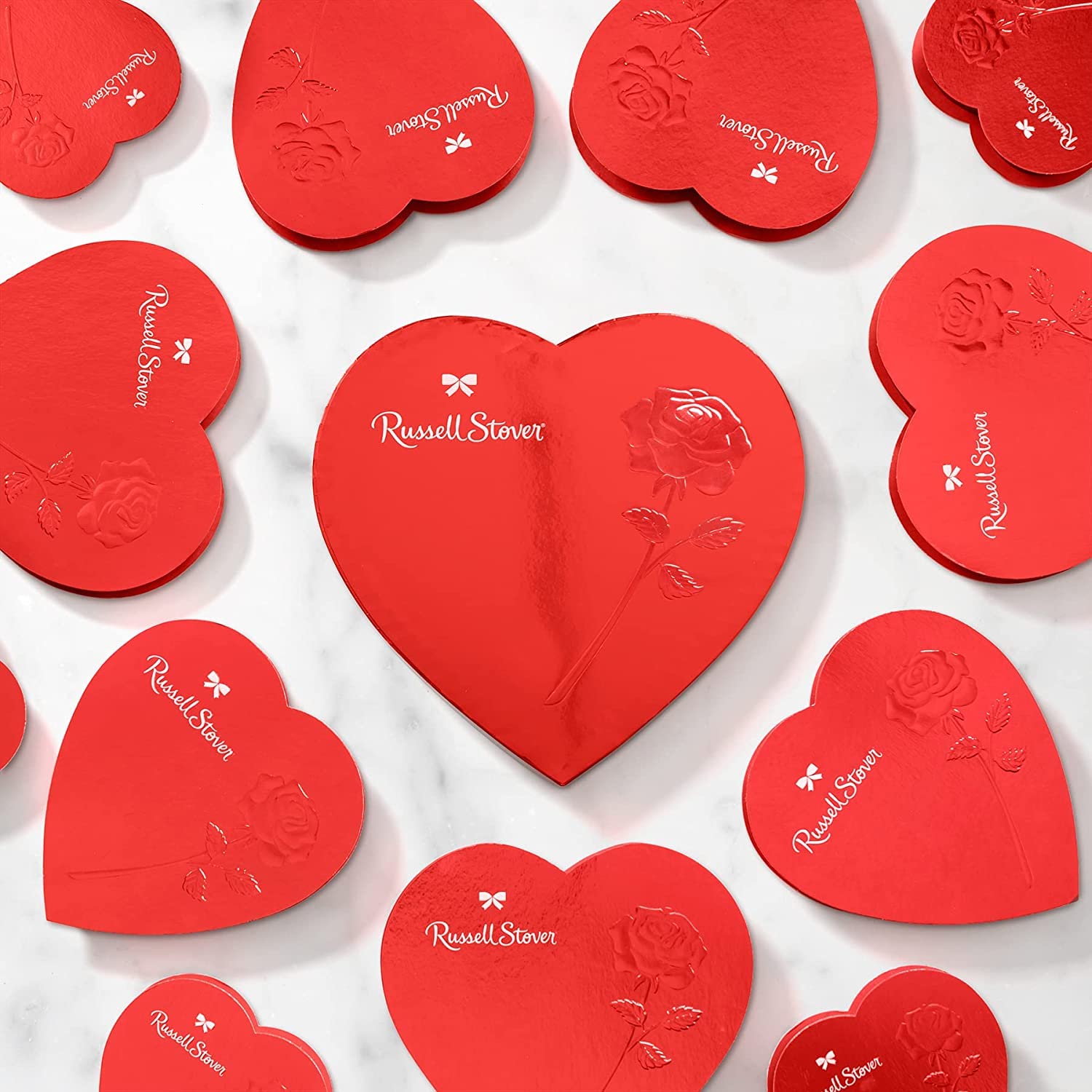 Russell Stover Valentine's Assorted Milk & Dark Chocolate Red Foil Heart Gift Box, 15.05 oz. (26 pieces)