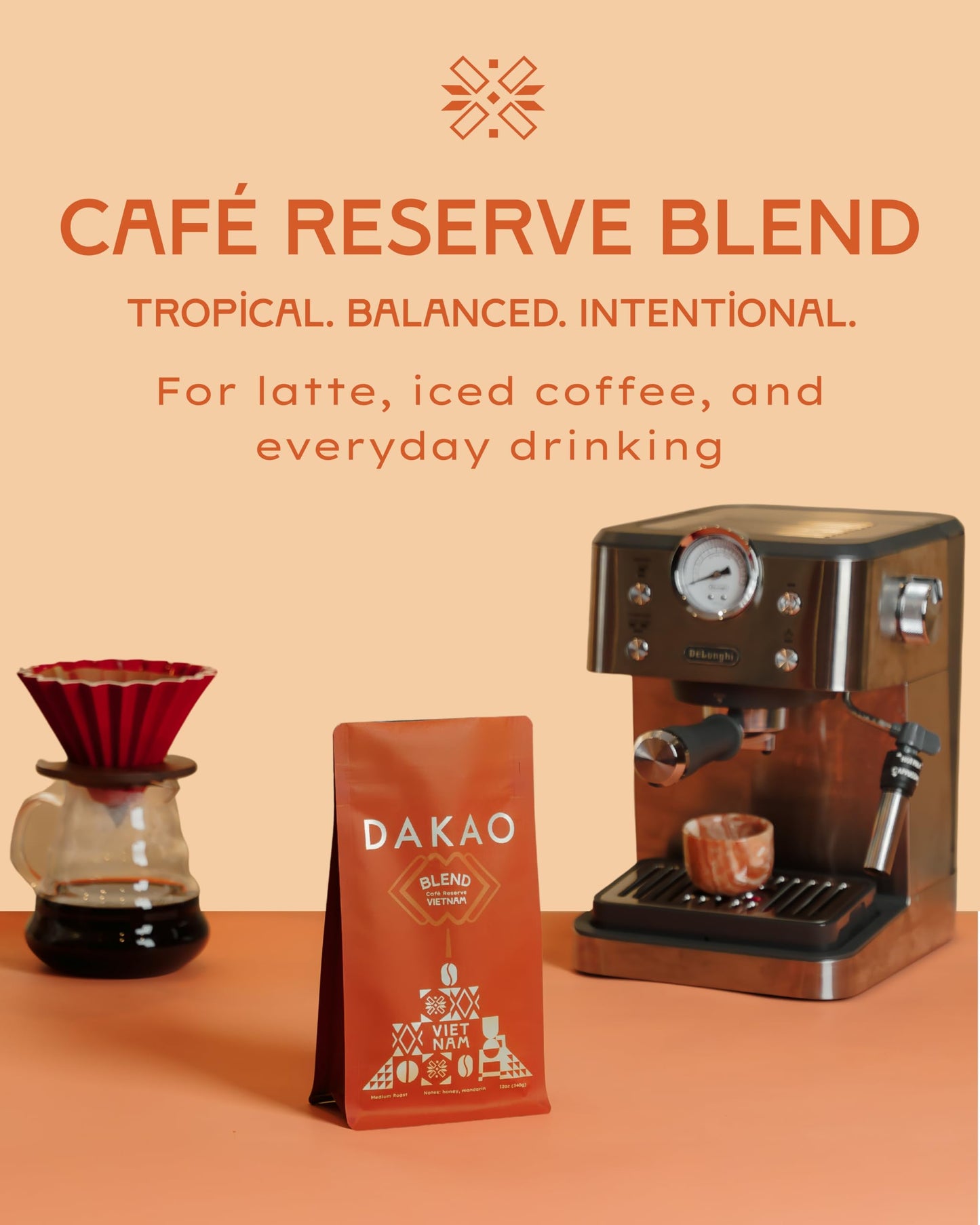 DAKAO COFFEE - Café Reserve Blend - Arabica Robusta Excelsa, Rare Vietnamese Coffee, Medium Roast, Whole Bean 12oz