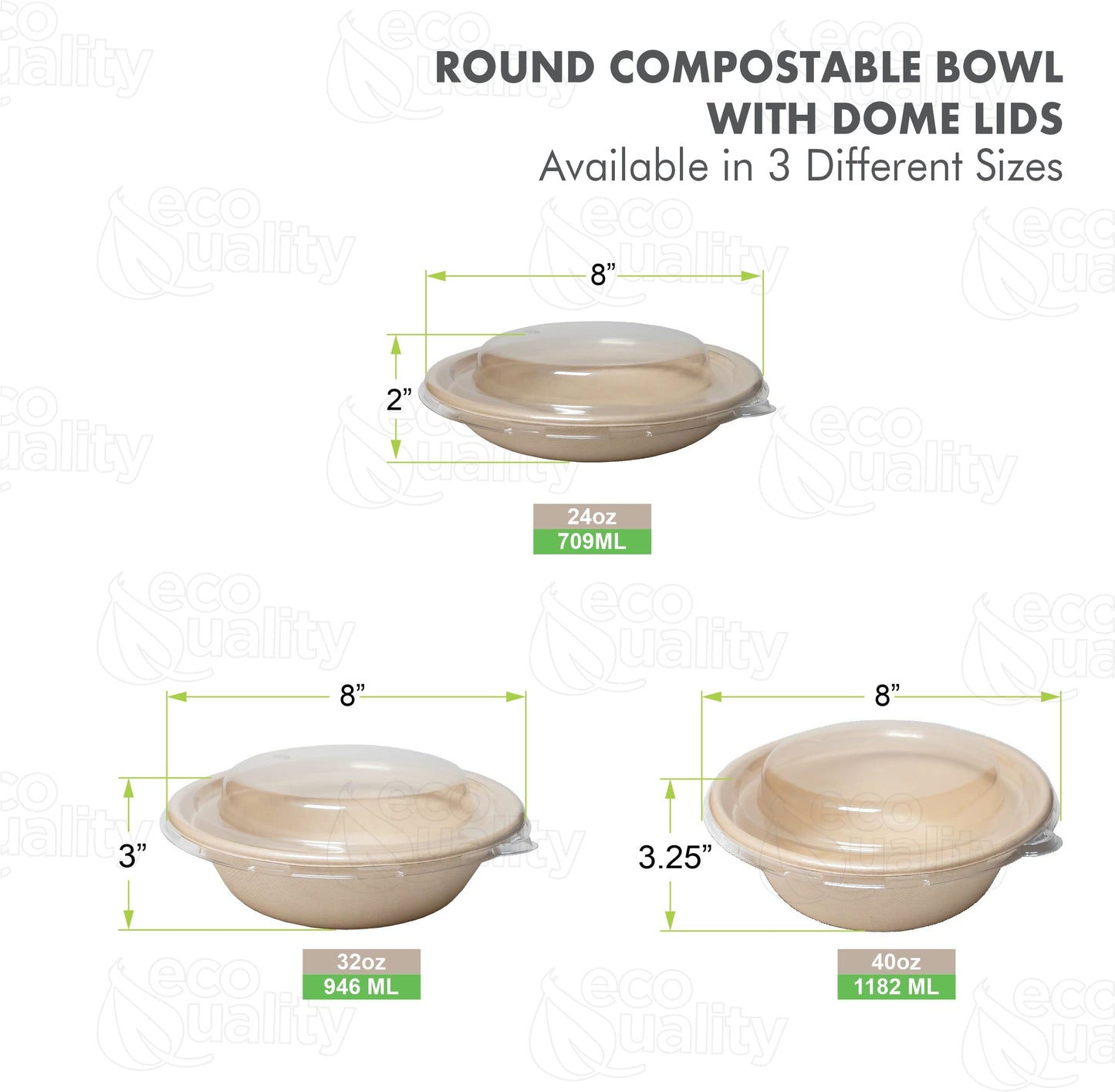 [25 Pack] 40 oz Round Disposable Compostable Paper Bowls with Dome Lids Heavy-Duty, Eco-Friendly Natural Bagasse Unbleached, Heat Resistant, 100%