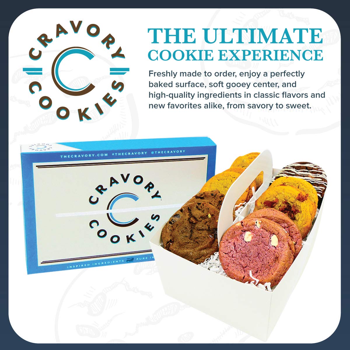 The Cravory: Freshly Baked Cookies - Adventurous Mix Variety Pack - 24 Cookies, 2.0 oz. each - Assorted Flavors - Baked Fresh - Gourmet Dessert, Snack