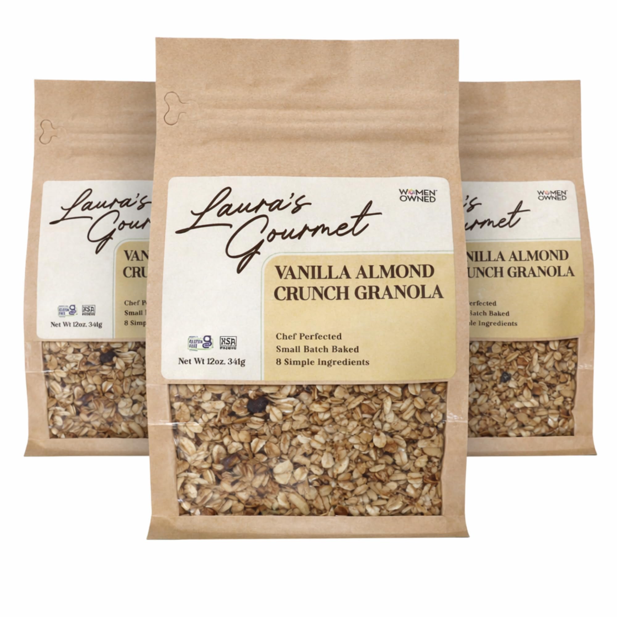 Laura's Gourmet Granola Vanilla Almond Crunch, 12 oz - 3 packs, Gluten-Free Oats, Vegetarian, Dairy & Soy Free Snack, Organic Honey, Almonds