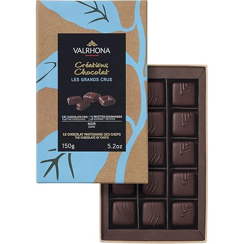 Premium Assortment of 15 Grand Cru ganaches from Valrhona-Grand Cru Manjari, Grand Cru Abinao and Grand Cru Macaé. For the ultimate chocolate lover