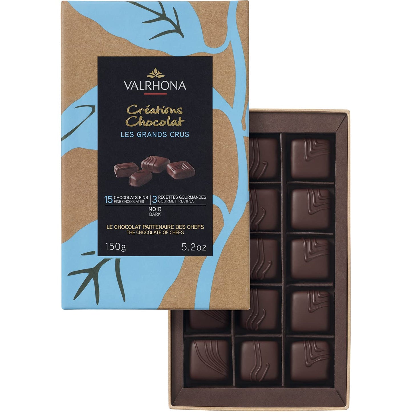 Premium Assortment of 15 Grand Cru ganaches from Valrhona-Grand Cru Manjari, Grand Cru Abinao and Grand Cru Macaé. For the ultimate chocolate lover