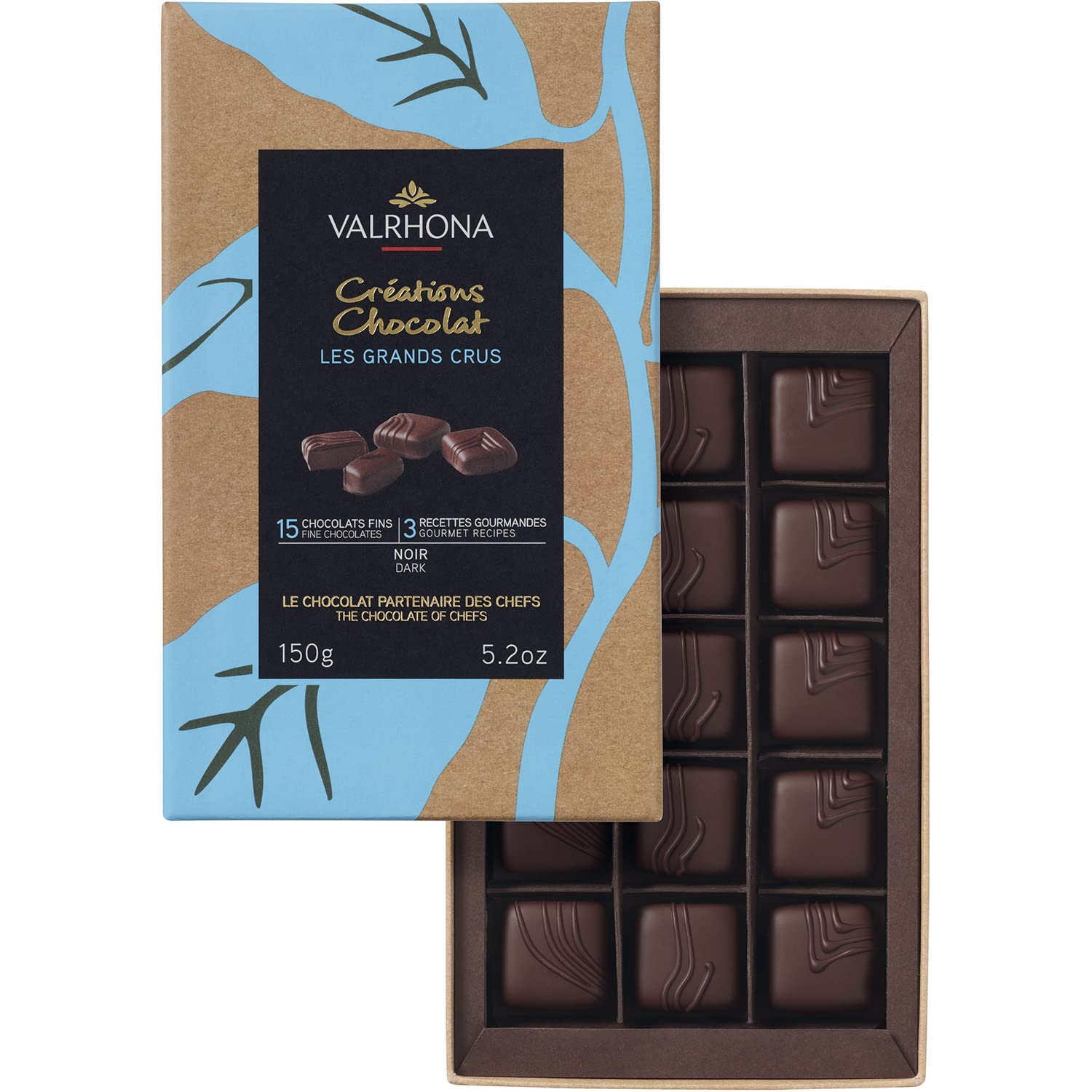 Premium Assortment of 15 Grand Cru ganaches from Valrhona-Grand Cru Manjari, Grand Cru Abinao and Grand Cru Macaé. For the ultimate chocolate lover