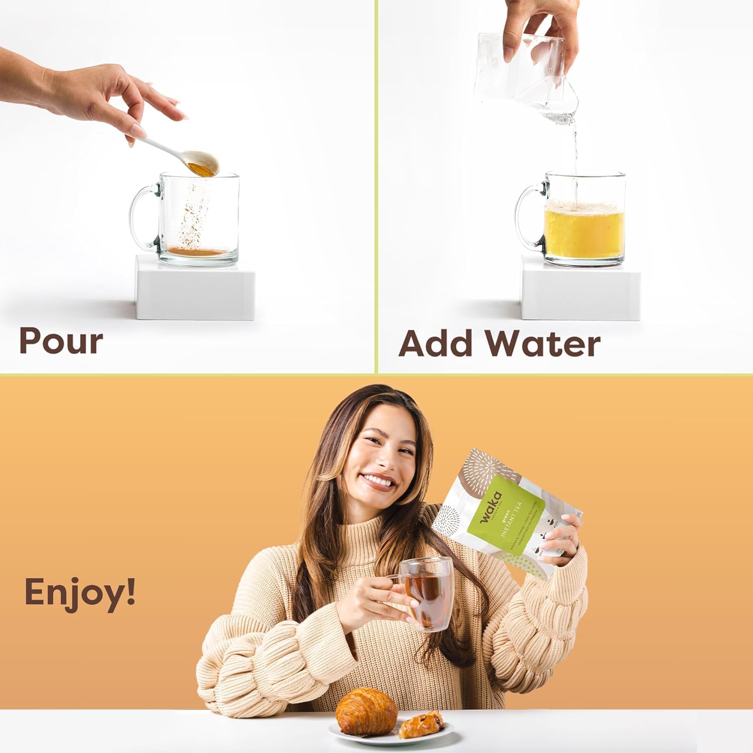Waka Instant Green Tea Mix, Original - 100% Tea Leaves, No Additives, Unsweetened Tea Powder for 50 Quarts or 200 Cups - Easy and Quick Hot or Iced