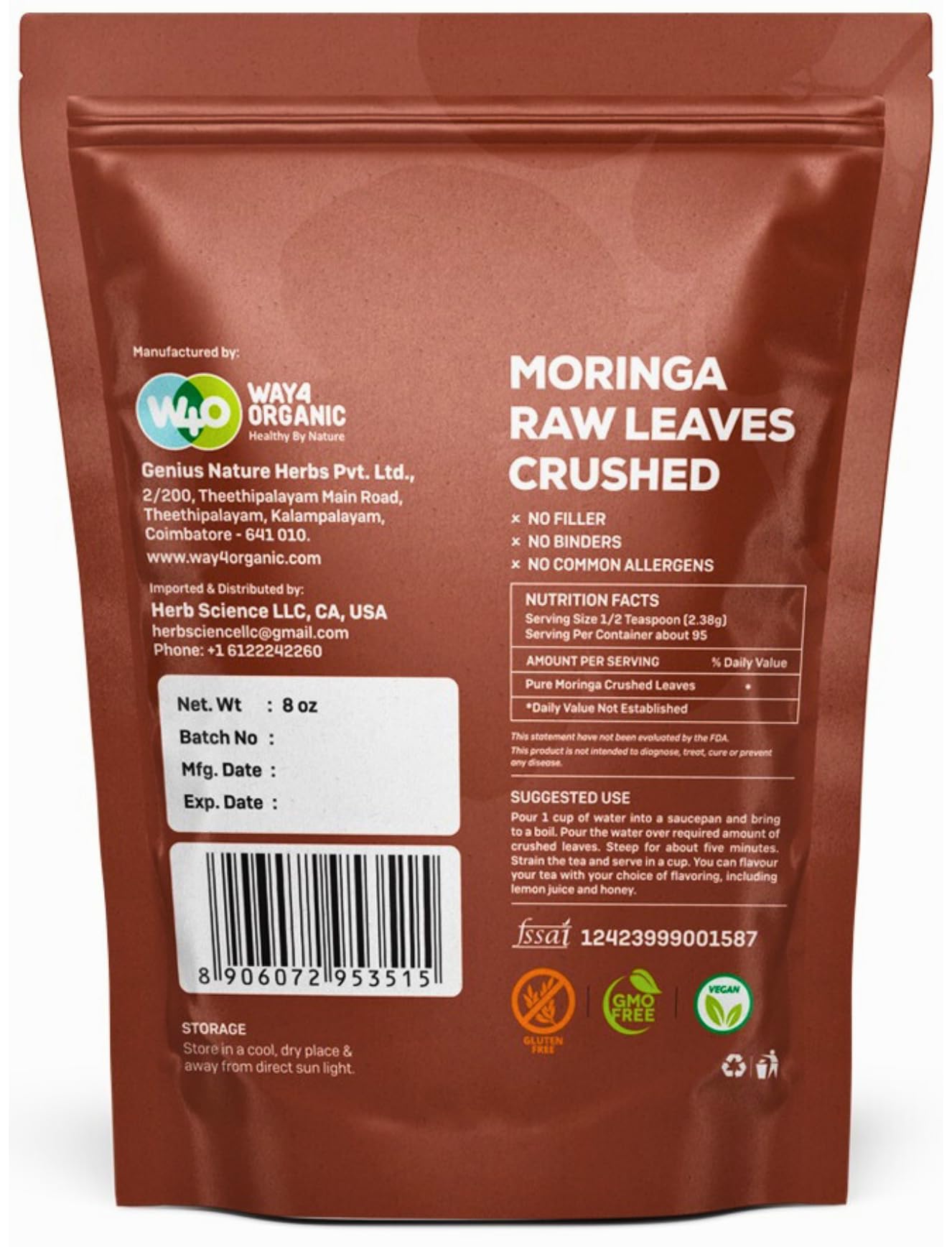 Moringa Tea Cut Fresh Dried Leaves 8 Ounces(0.5 lb), Rich Source of Antioxidants (1 Pack - 8 Ounces)