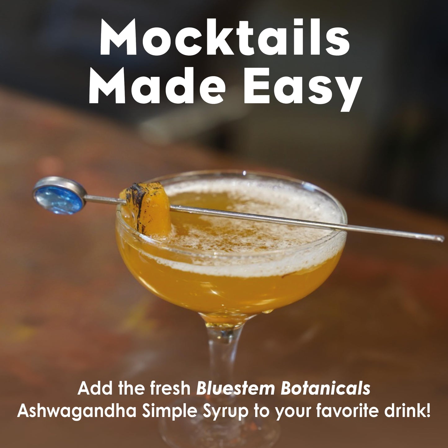 Bluestem Botanicals Organic Ashwagandha Simple Syrup, 8 oz, Cocktail and Mocktail Mixer for Drinks, Non-Alcoholic