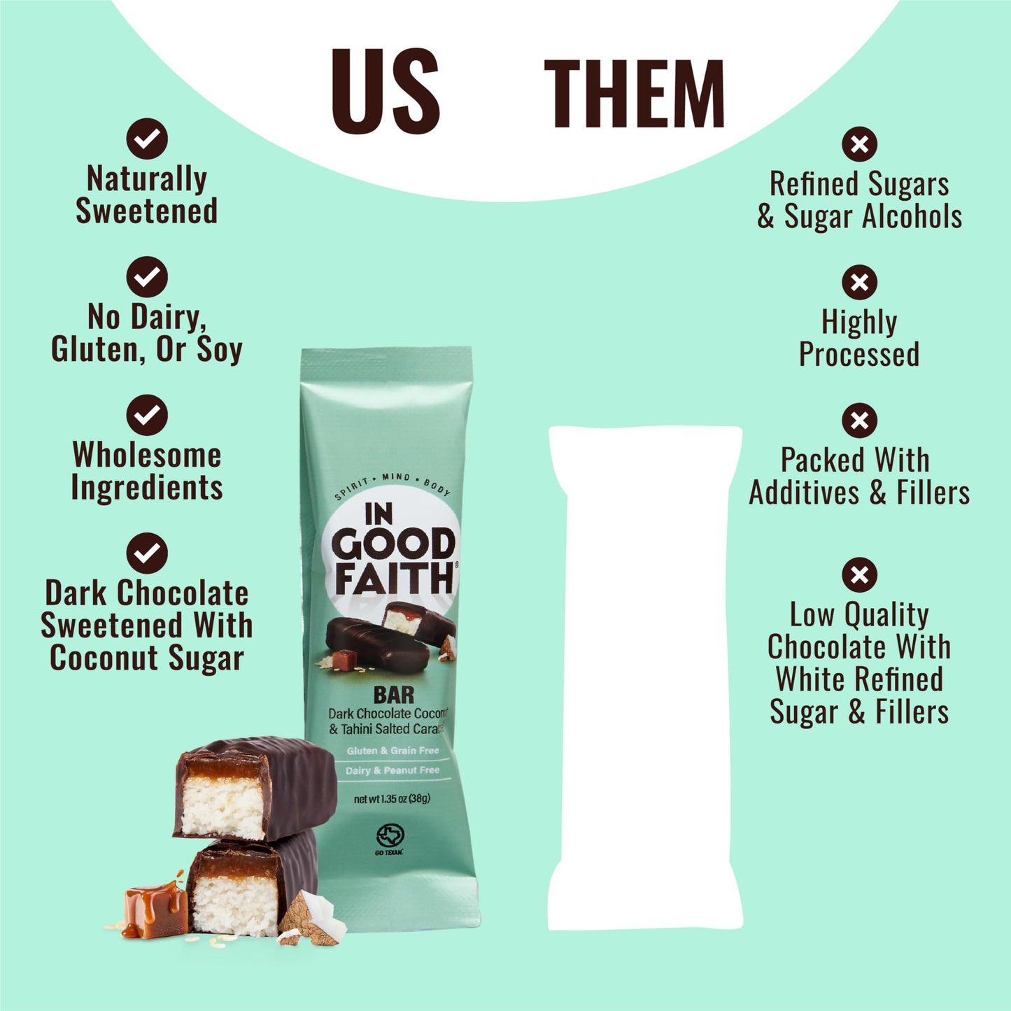 In Good Faith Dark Chocolate Coconut & Salted Caramel Bars, Healthy, Gluten Free, Vegan, Dairy Free Chocolate Bars (12 pack)
