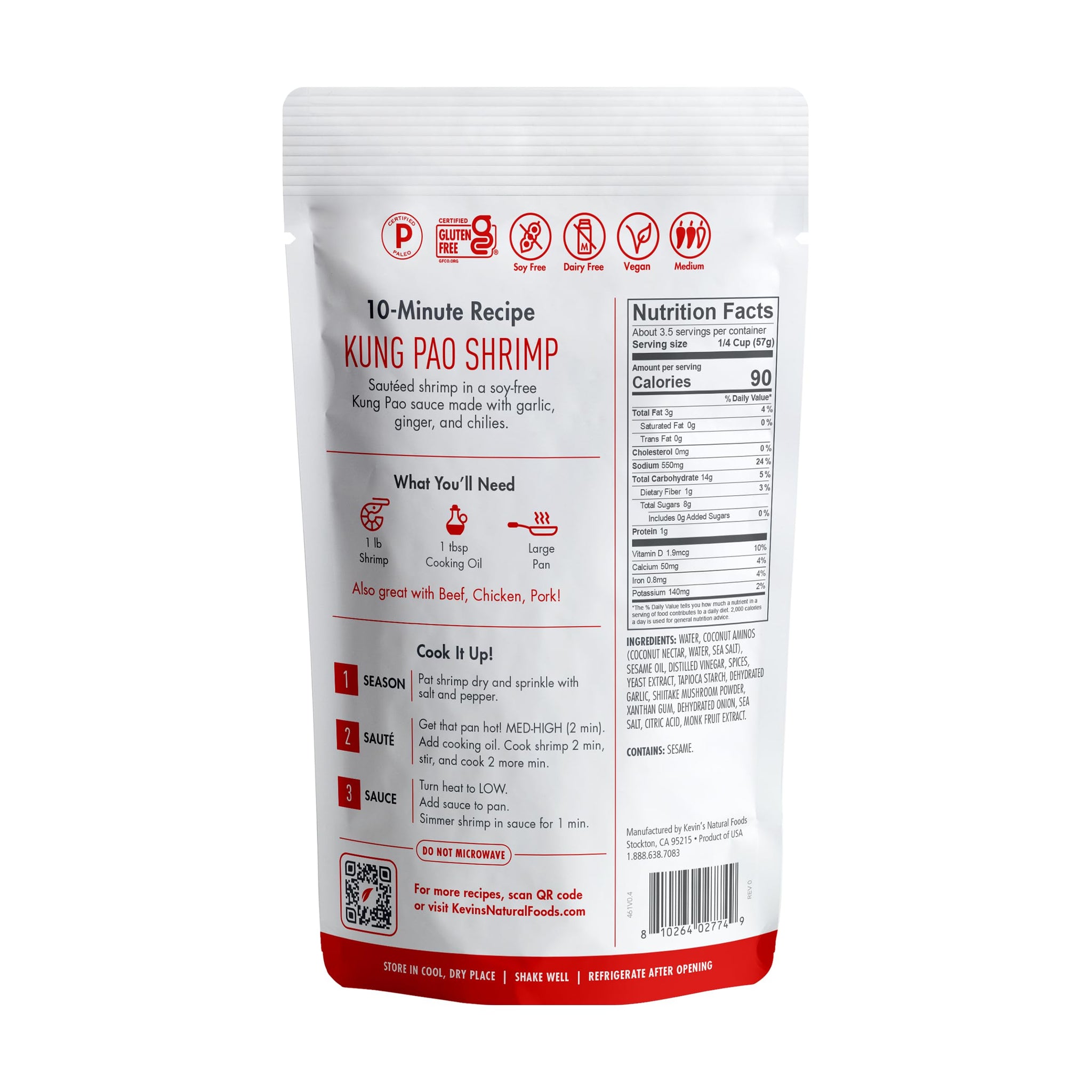 Kevin's Natural Foods Kung Pao Sauce - Keto and Paleo Simmer Stir-Fry Sauce, Gluten Free, No Preservatives, Non-GMO - 3 Pack