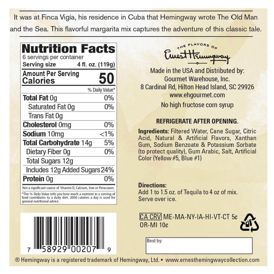 The Flavors of Ernest Hemingway Premium Cocktail Mixers, Small Batch, 25.3 Ounces (Pack of 2, The Sea - Margarita mix)