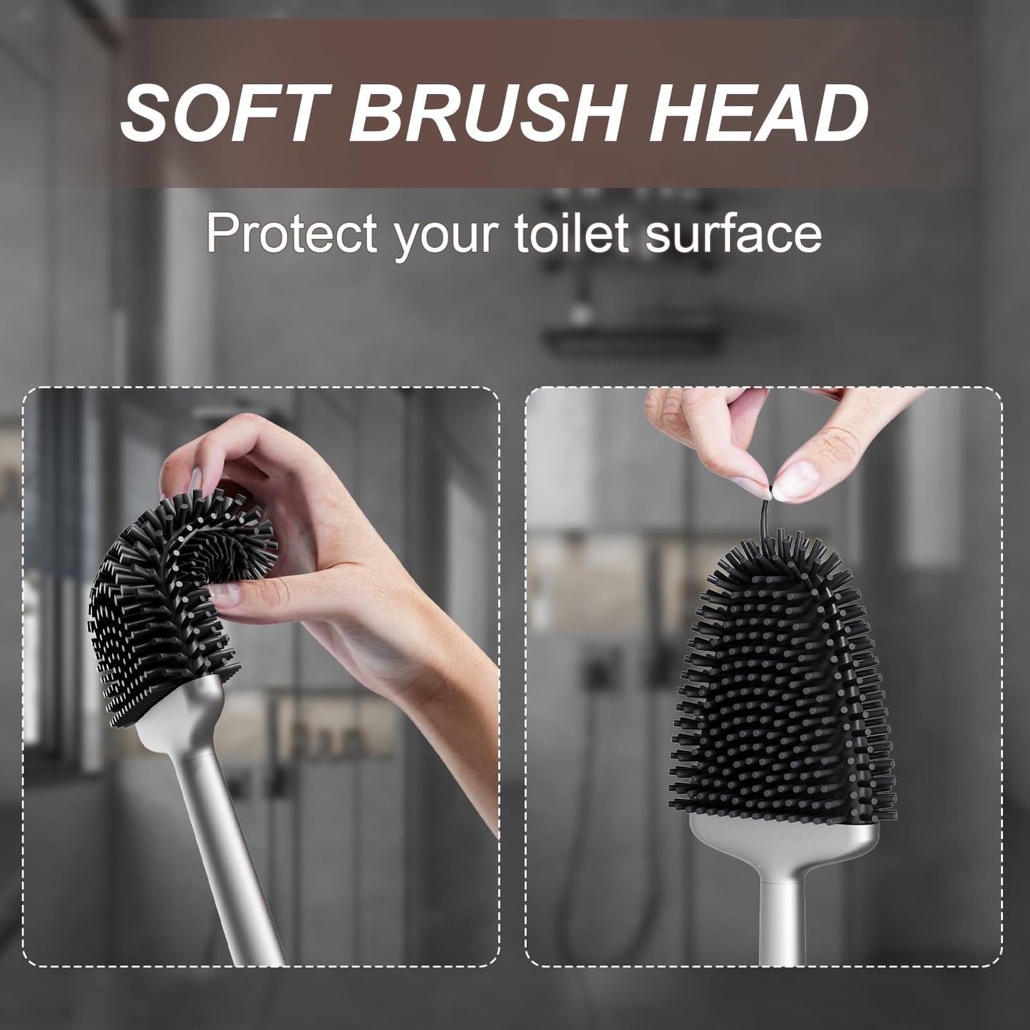Sellemer Toilet Brush and Holder Set - Flexible Toilet Bowl Brush Head with Silicone Bristles, Compact Size for Storage and Organization, Ventilation