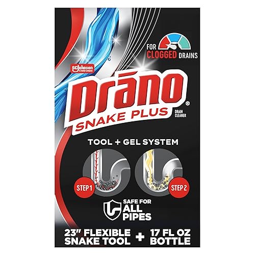 Drano Snake Plus Tool and Gel System, Drain Snake with Drain Clog Remover Gel, Unclogs and Removes Hair and Blockages, Commercial Line 16 Fl oz and 23