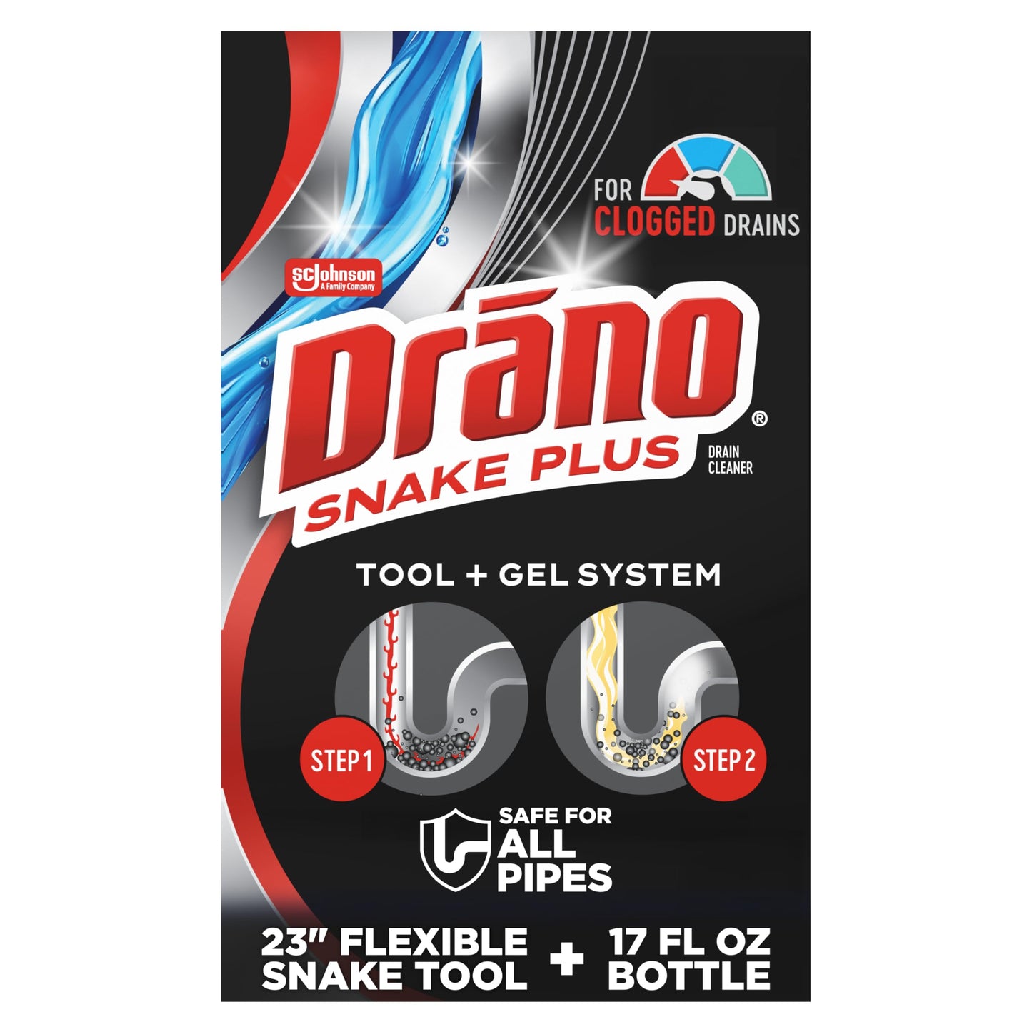 Drano Snake Plus Tool and Gel System, Drain Snake with Drain Clog Remover Gel, Unclogs and Removes Hair and Blockages, Commercial Line 16 Fl oz and 23