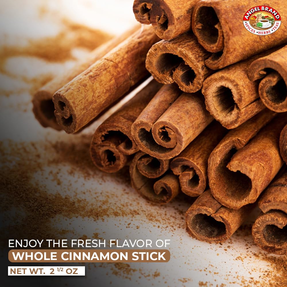 Angel Brand Cassia Cinnamon Sticks - Whole 2.5oz Bottle - Aromatic, Fresh, and Flavorful Cinnamon Sticks for Cooking, Baking, Beverages, and Tea