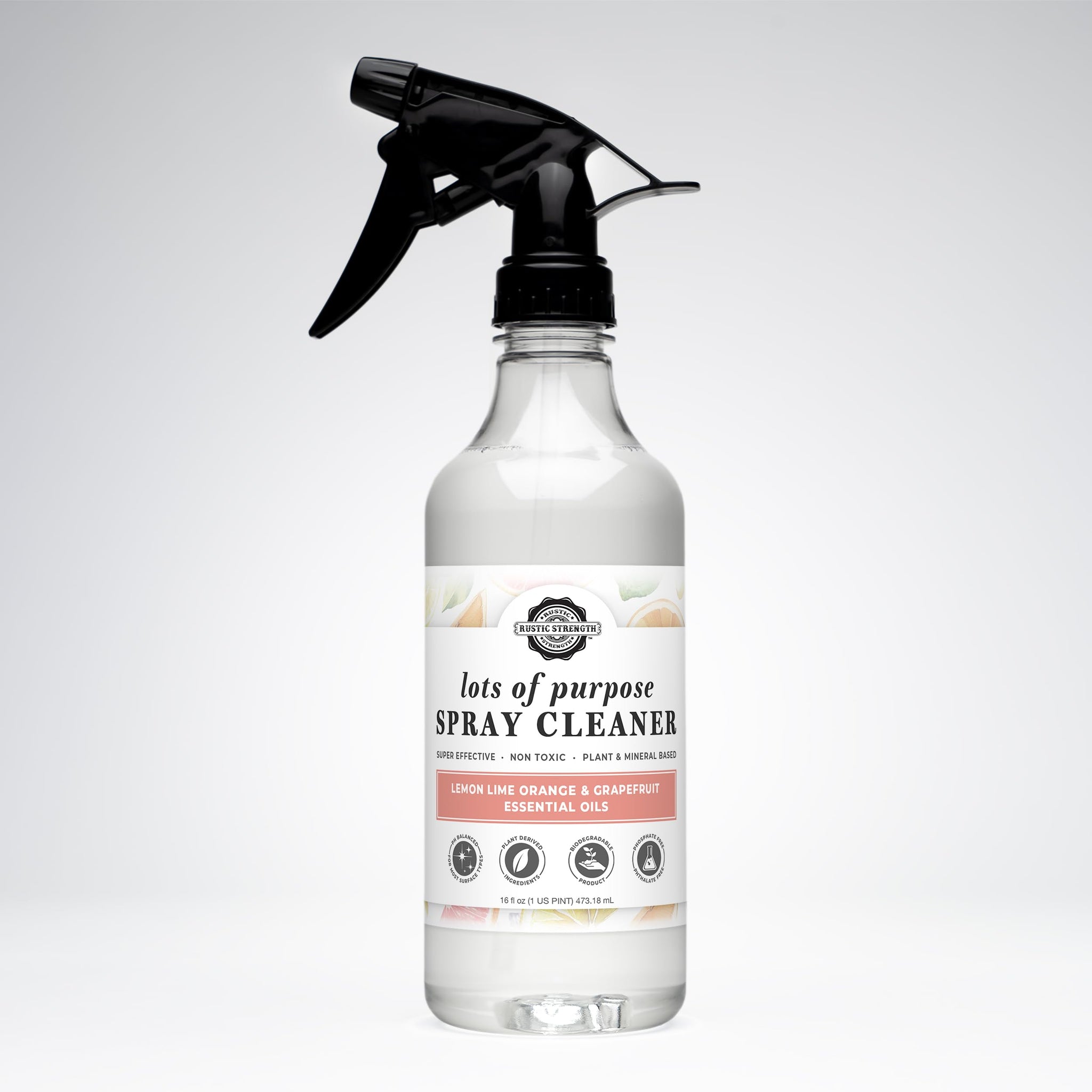 Rustic Strength Lots of Purpose Spray Cleaner, Sunburst Citrus Scent, Multi-Surface, pH Balanced, Non-Toxic, Biodegradable, 16 oz