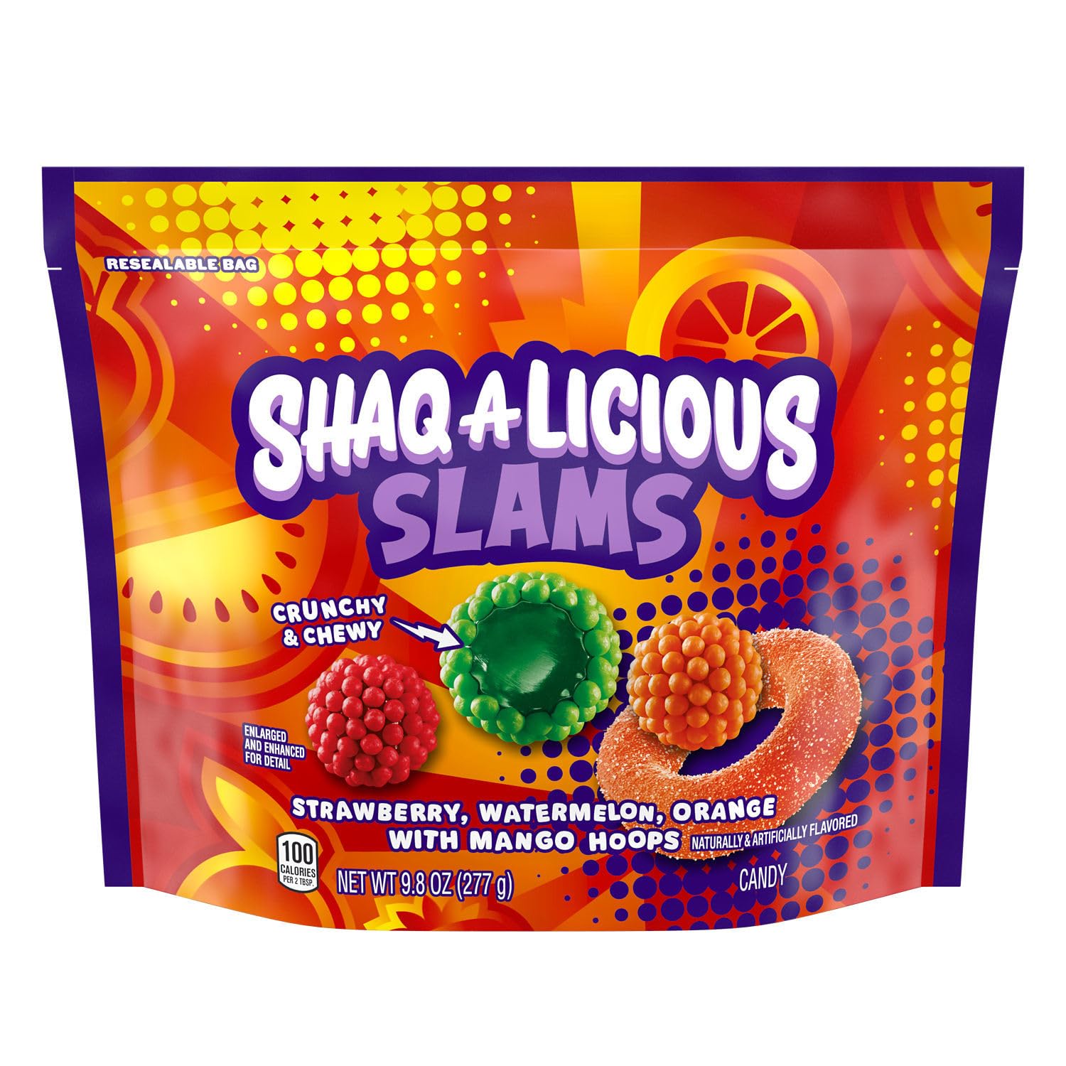 SHAQ-A-LICIOUS SLAMS Assorted Fruit Flavored Chewy, Candy Bag, 9.8 oz