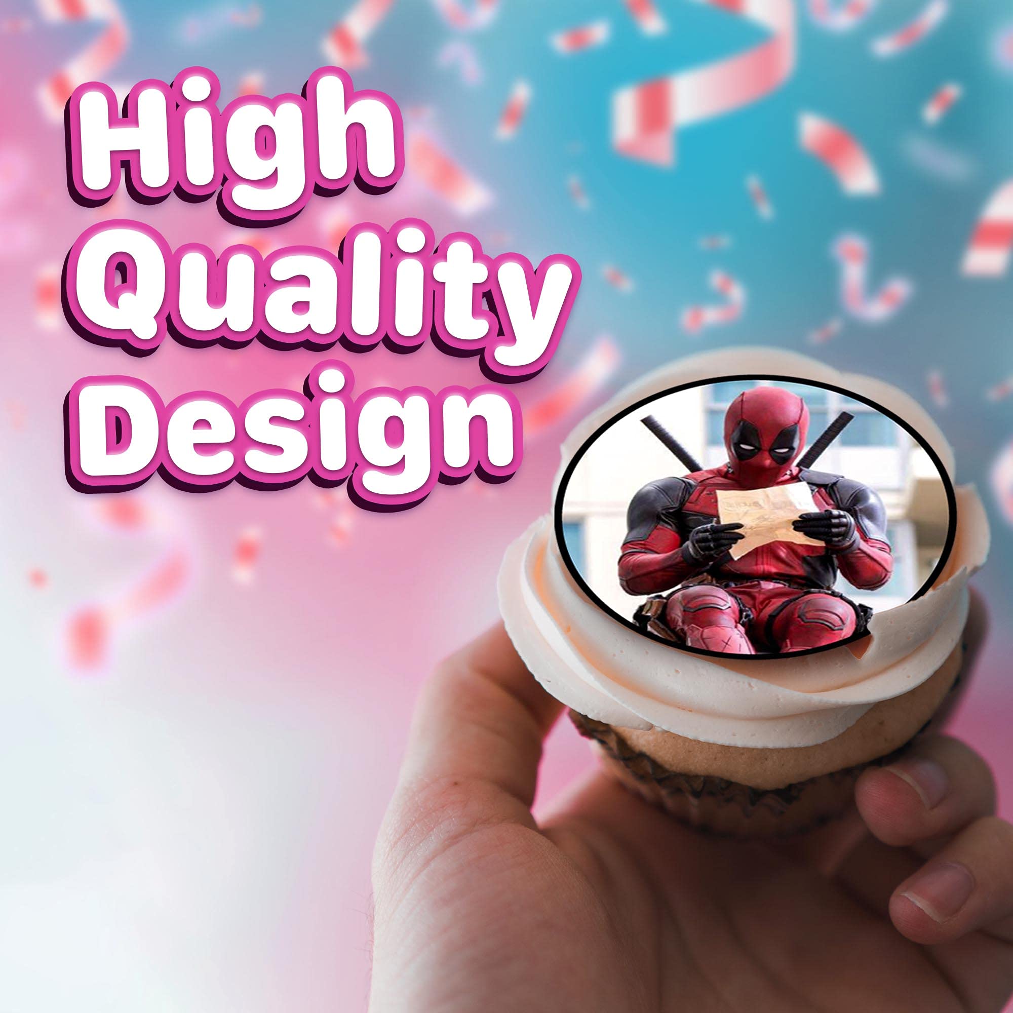 30 x Edible Cupcake Toppers - Red and Black Masked Themed Collection of Edible Cake Decorations | Uncut Edible on Wafer Sheet