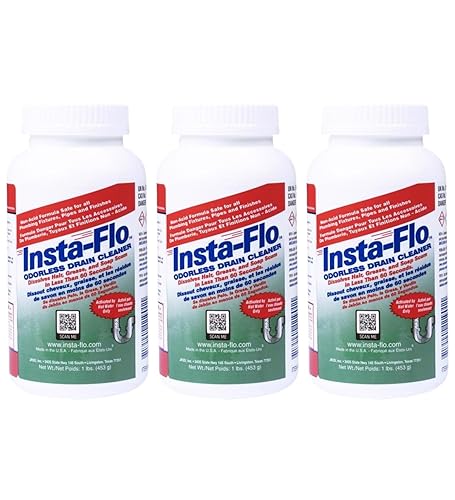Insta-Flo Crystals 1 lb (Pack of 3) - Crystal Lye Opener for Kitchen, Bathroom & Main Line Plumbing - Thrift Alternative - Powder Declogger