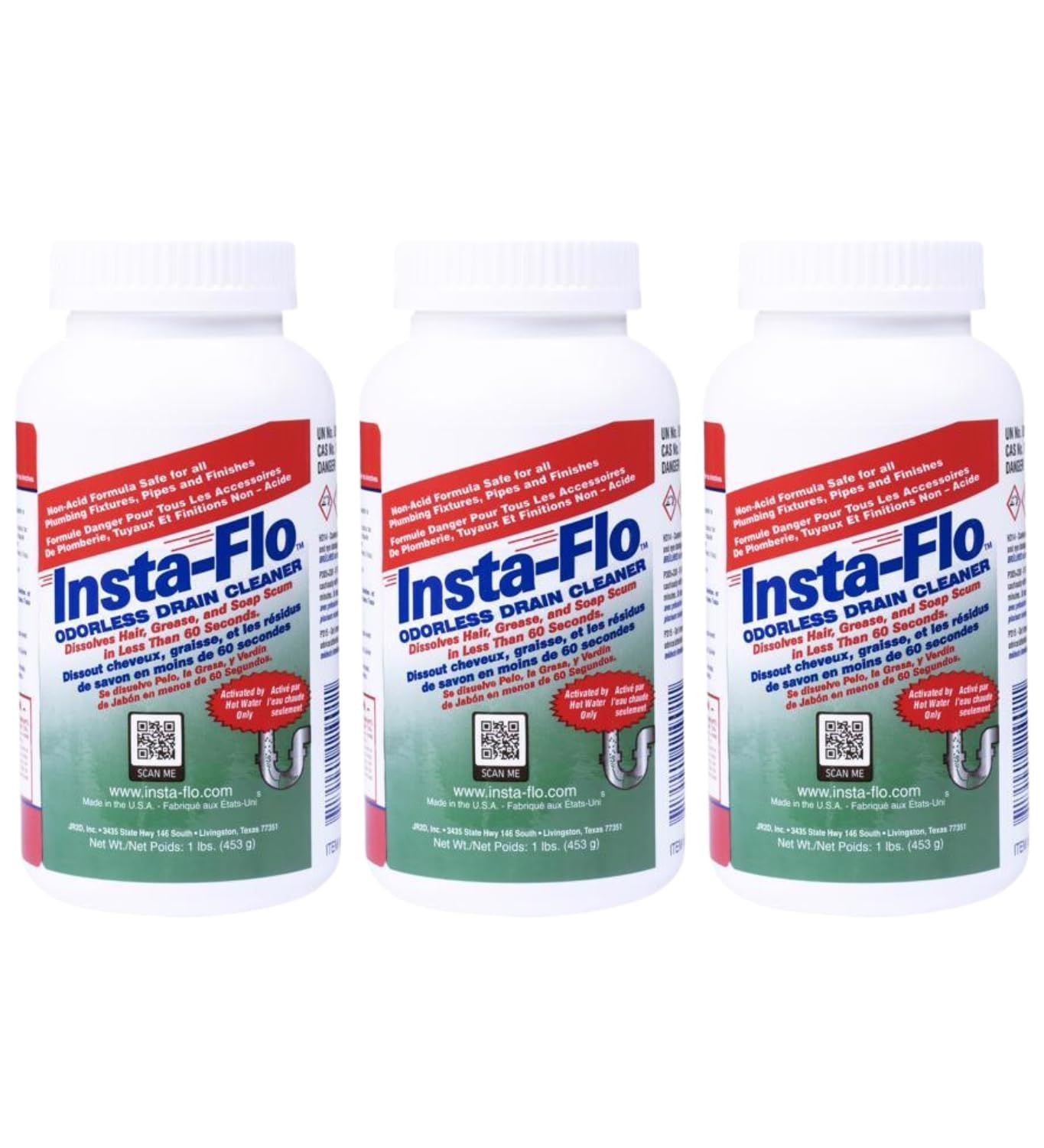 Insta-Flo Crystals 1 lb (Pack of 3) - Crystal Lye Opener for Kitchen, Bathroom & Main Line Plumbing - Thrift Alternative - Powder Declogger