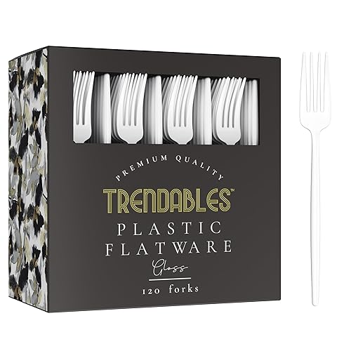 Trendables 120 Pack White Plastic Forks - 120 Count, Disposable, Fine, Gloss, Durable, Classy, Perfect for Parties