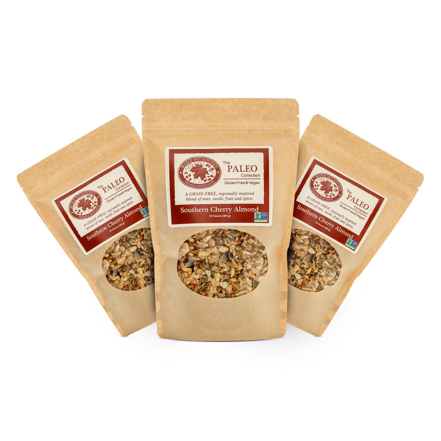 Maple Nut Kitchen Southern Cherry Almond Granola 3 Pack - Paleo Grain Free Nut Granola with Tart Cherries, Coconut & Seeds - No Sugar Added, Oat Free