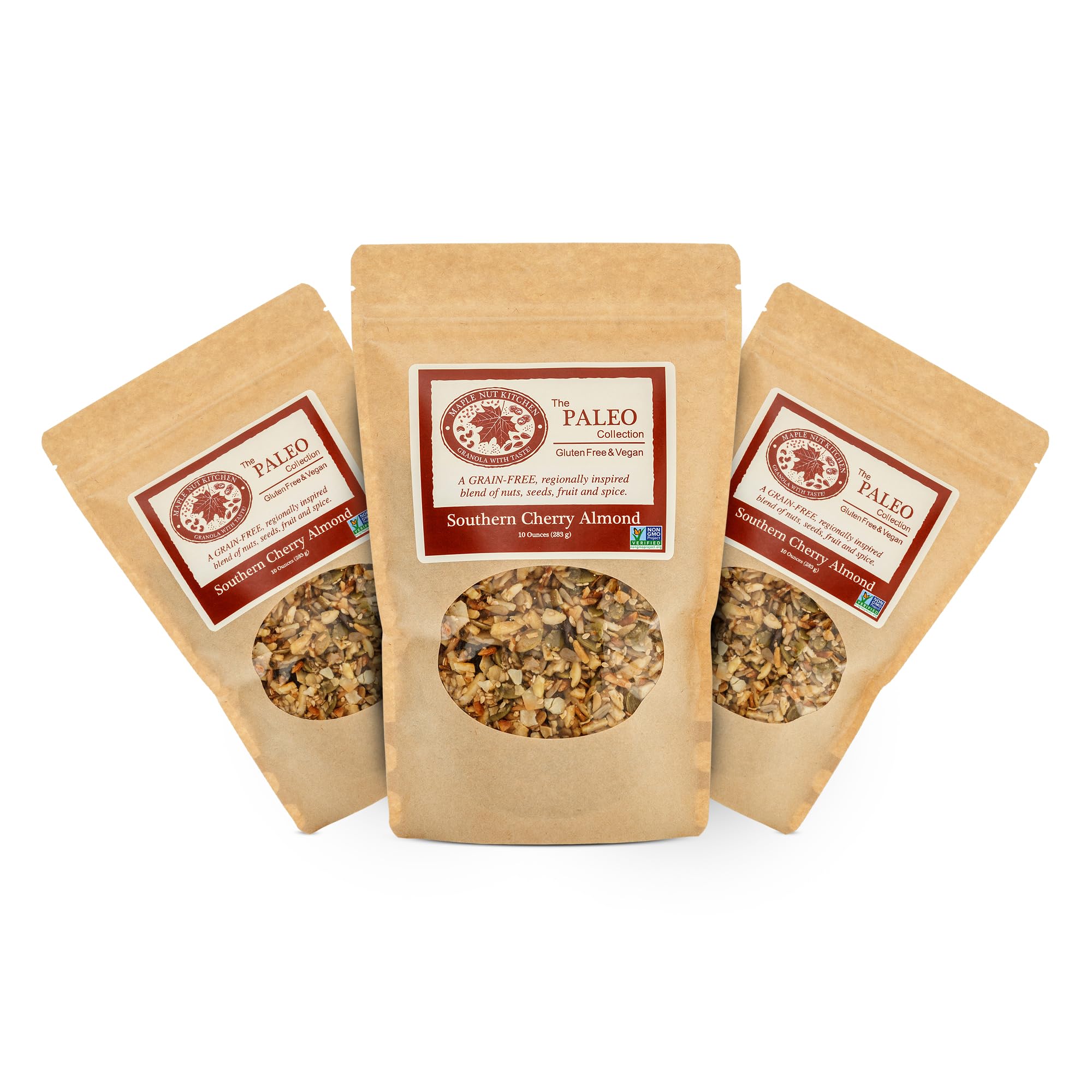 Maple Nut Kitchen Southern Cherry Almond Granola 3 Pack - Paleo Grain Free Nut Granola with Tart Cherries, Coconut & Seeds - No Sugar Added, Oat Free