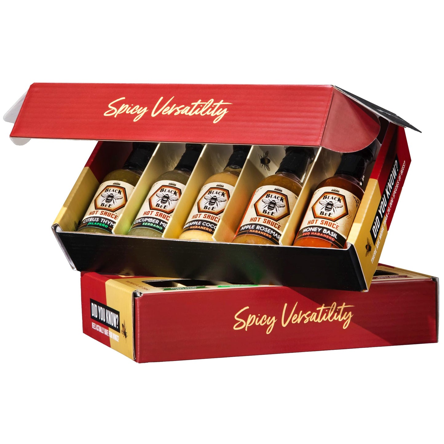 Black Bee Sampler Gift Set Gourmet Hot Sauce Variety Pack, 5 x 1.7 oz (50ml) Bottles, Mild To Hot Heat Levels, Small Batch Artisan Sauces, Unique