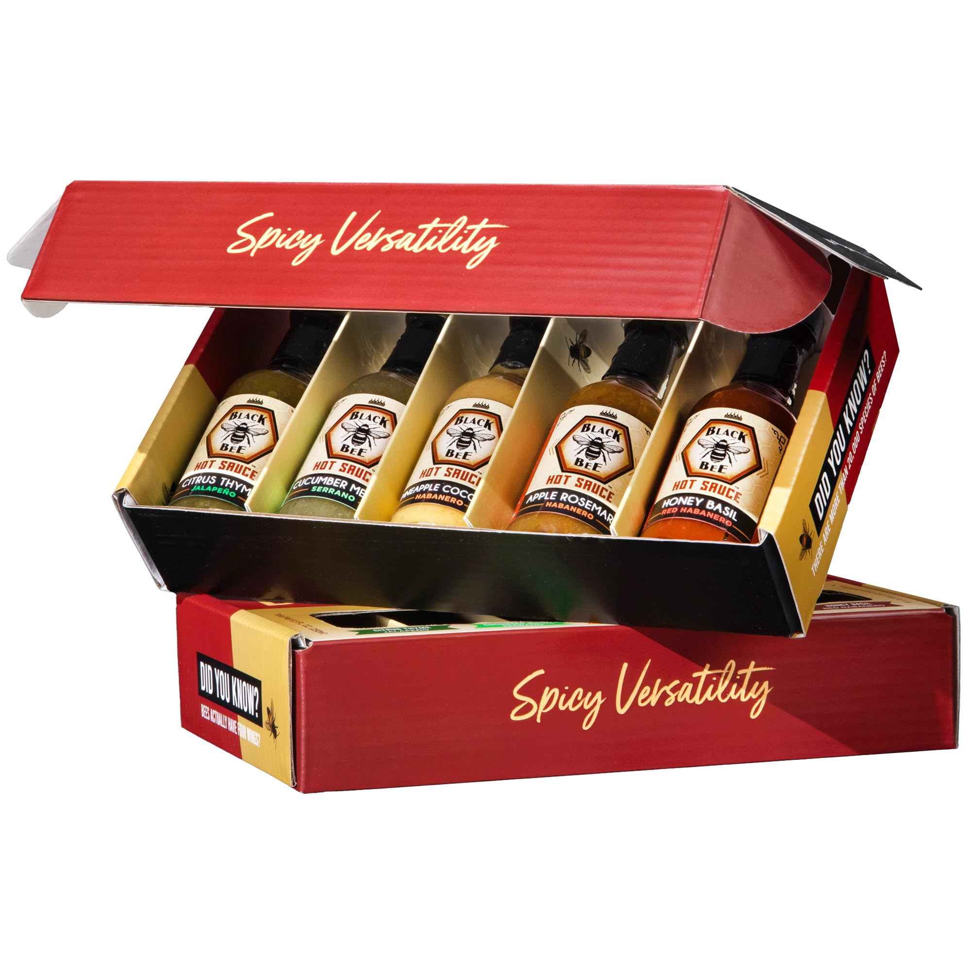Black Bee Sampler Gift Set Gourmet Hot Sauce Variety Pack, 5 x 1.7 oz (50ml) Bottles, Mild To Hot Heat Levels, Small Batch Artisan Sauces, Unique