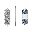 Microfiber Feather Duster, 110 Inch Extendable Telescoping Pole Duster with Bendable Washable Head, Long Handle Cleaning Duster for Ceiling Fan, High