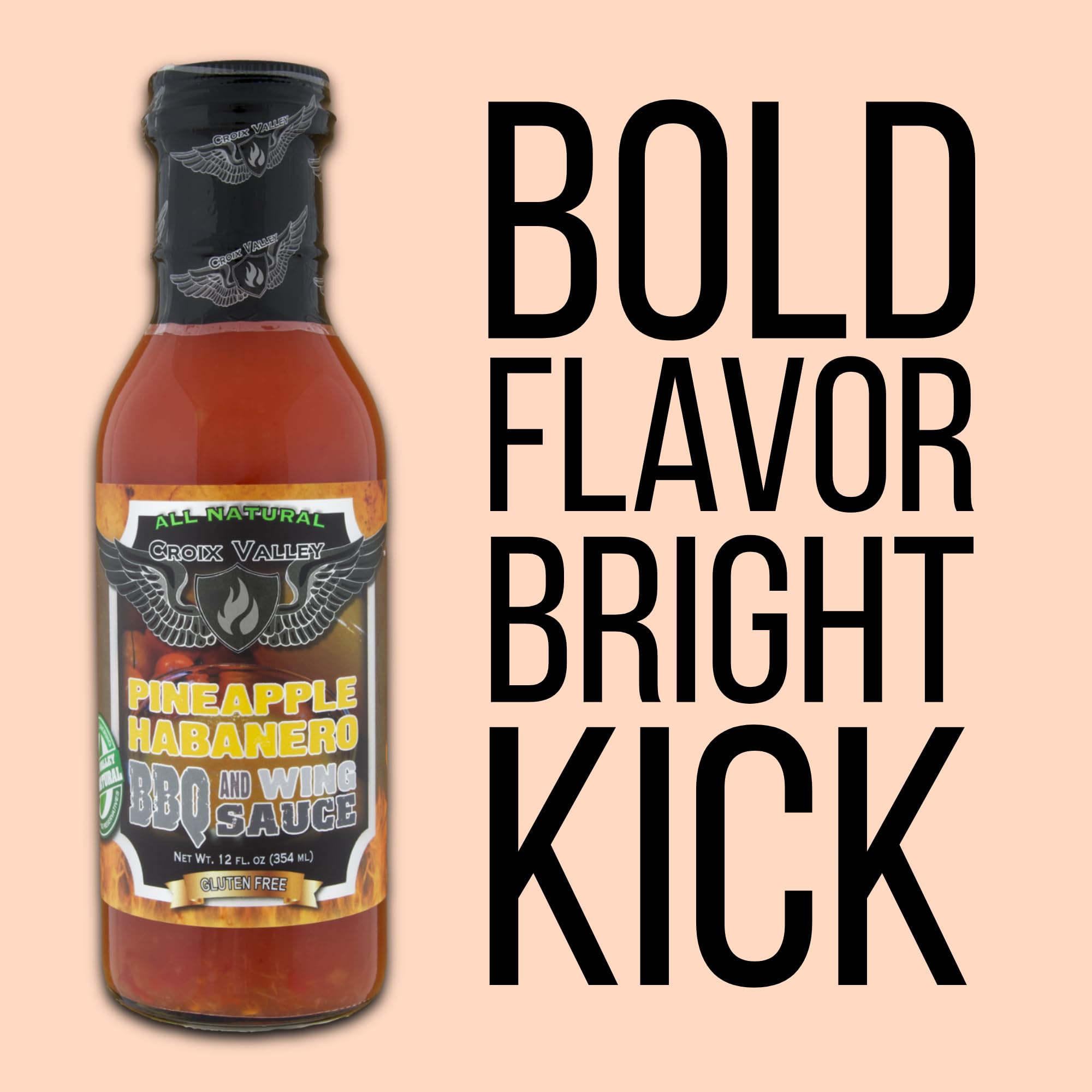 Croix Valley Pineapple Habanero BBQ & Wing Sauce - 3 Pack (12 oz Glass Bottles) - Tropical Pineapple Sweetness with Habanero Heat - Zero Sodium