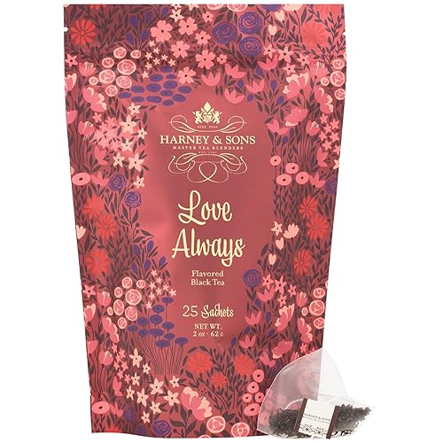 Harney & Sons Love Always Tea | 25 Sachets of Caffeinated Black Tea with Chocolate Flavor and Rosebuds, for your Valentine