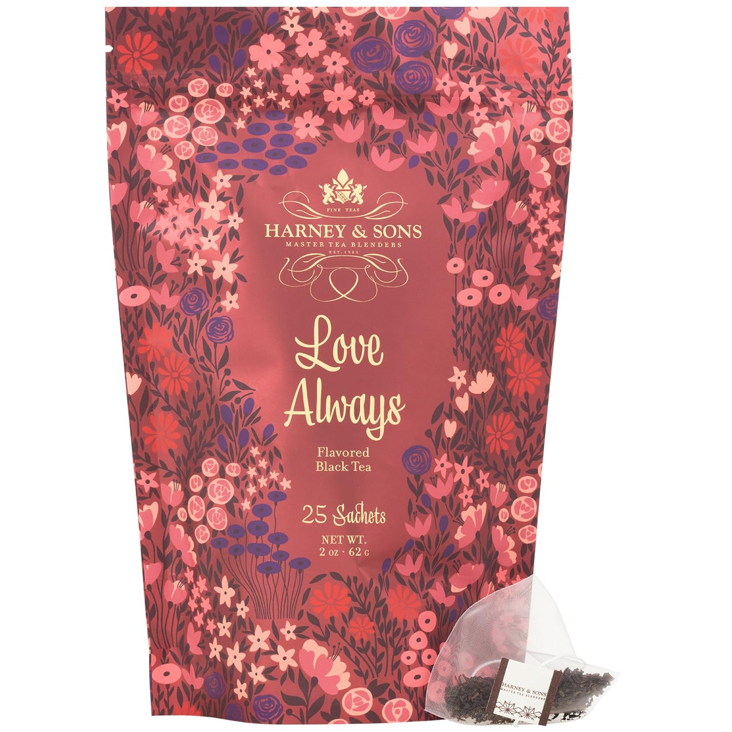 Harney & Sons Love Always Tea | 25 Sachets of Caffeinated Black Tea with Chocolate Flavor and Rosebuds, for your Valentine