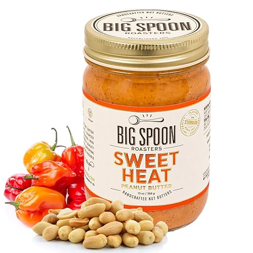 Big Spoon Roasters Sweet Heat Peanut Butter w/Habanero Chiles & Sea Salt - Low Sugar, Sweet & Spicy, Creamy Peanut Butter - Keto, Palm Free, & Vegan