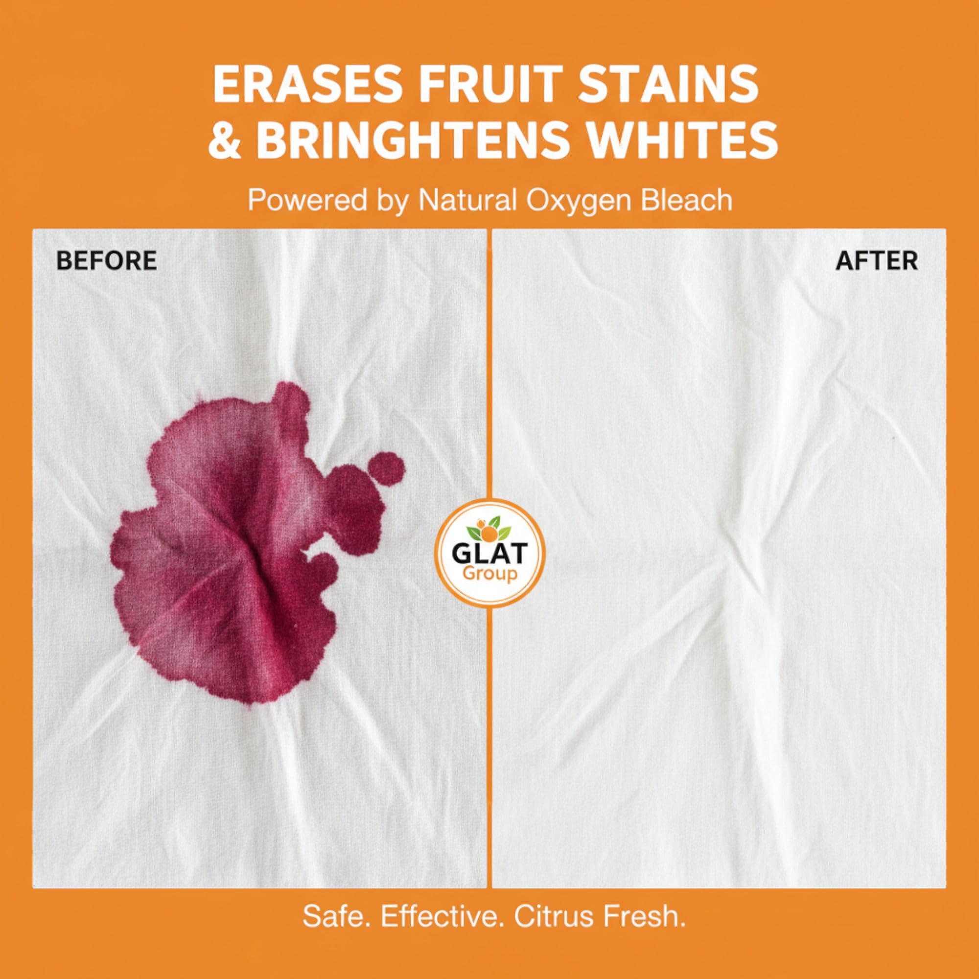 GLAT Group Enzyme-Powered Natural Oxygen Bleach (Powder) - Citrus Grove | Chlorine-Free Stain Remover & Laundry Whitener | Safe for Colors, Septic