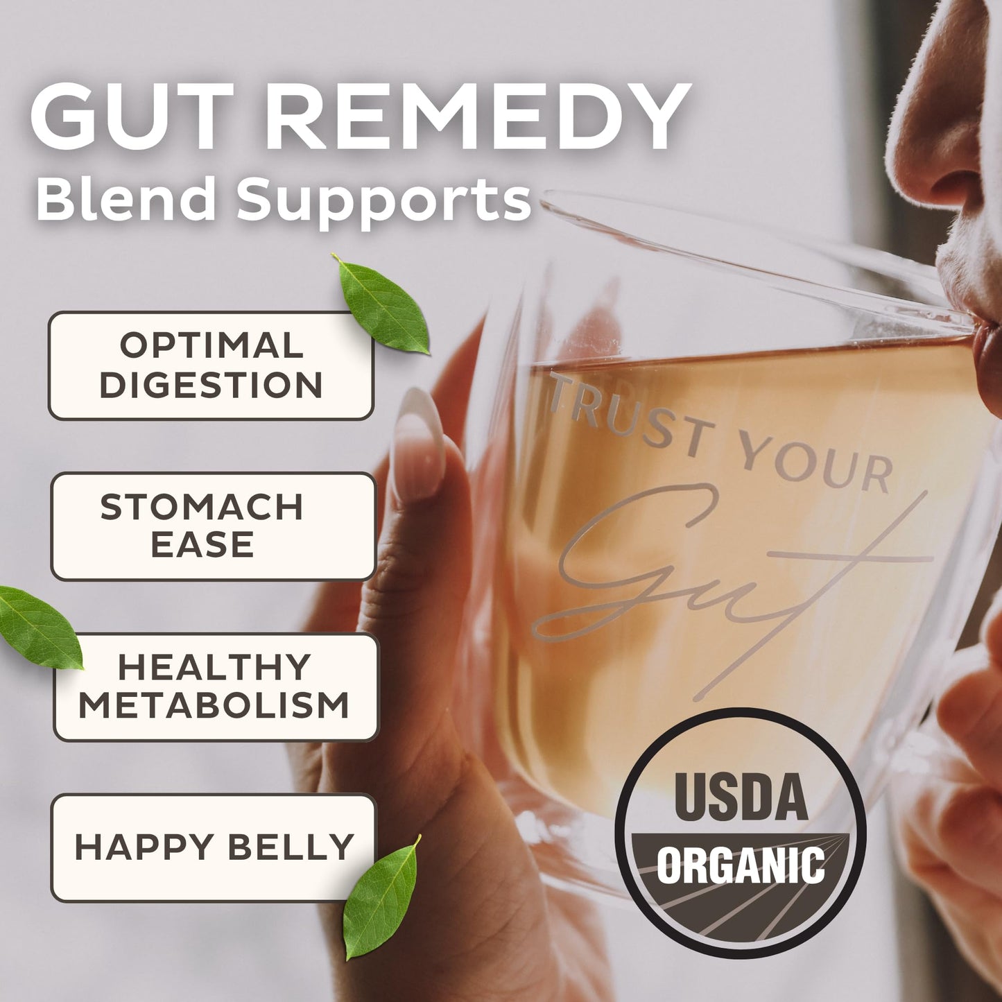Trust Your Gut Organic Herbal Tea Blend - Lemon Balm, Holy Basil, Dandelion & Ginger Root - Supports Healthy Digestion & Gut Balance - Poha Berry, 30
