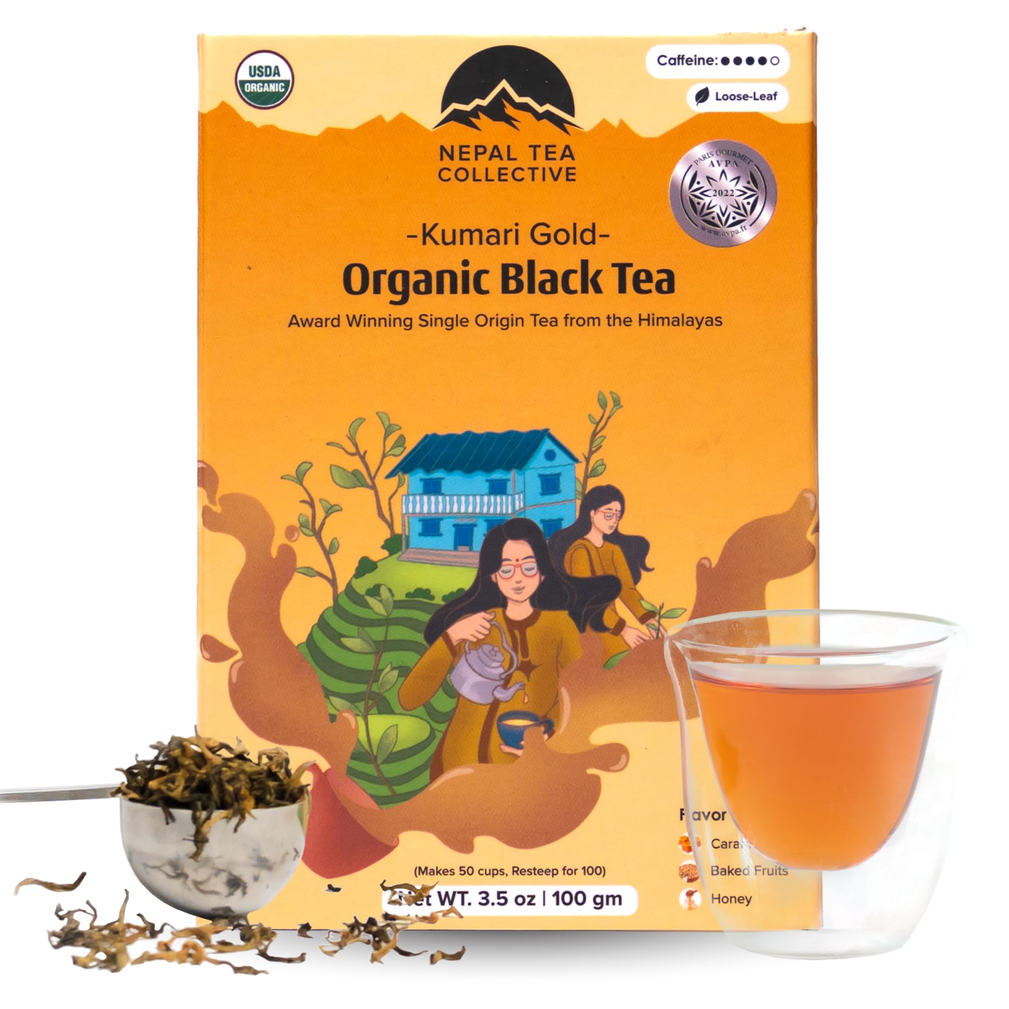 NEPAL TEA Organic Black Loose Leaf Tea - USDA Certified Organic with Gold Tips - Single Origin from a Family Farm in the Himalayas - 3.5 oz / 100g